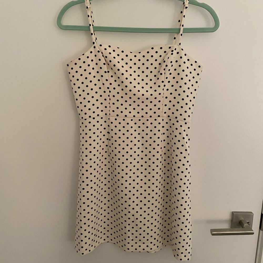 Black and white polka dot French Connection dress.